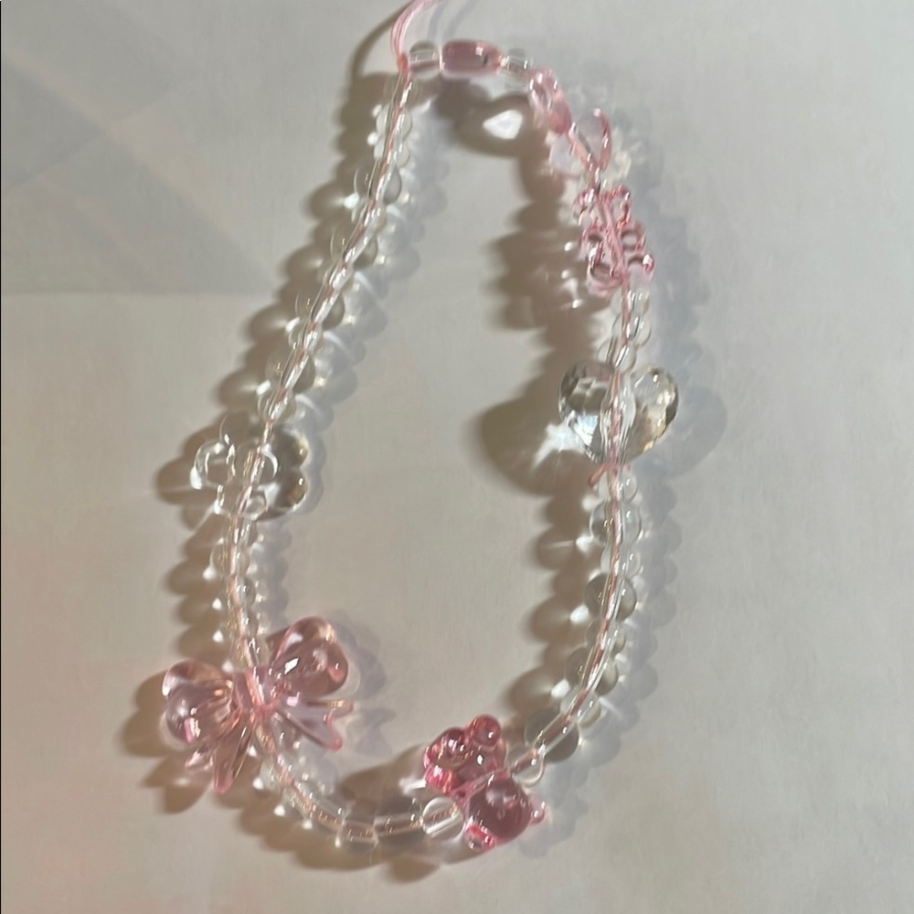 Pink and Clear Beaded Phone Charm StrapNecklace